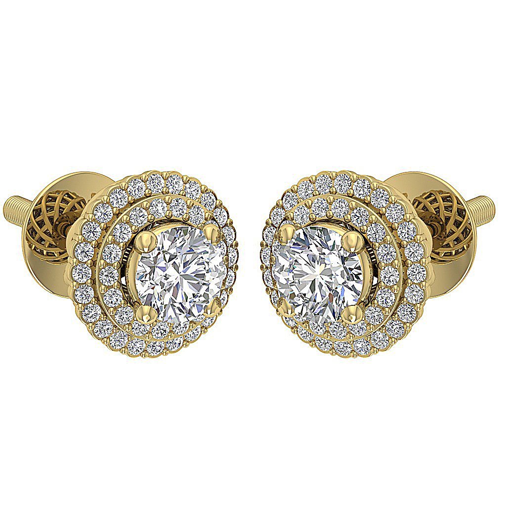 Designer Halo Solitaire Studs Earrings I1 G 1.50 Ct 14k/18k Solid Gold Round Diamonds Prong Set