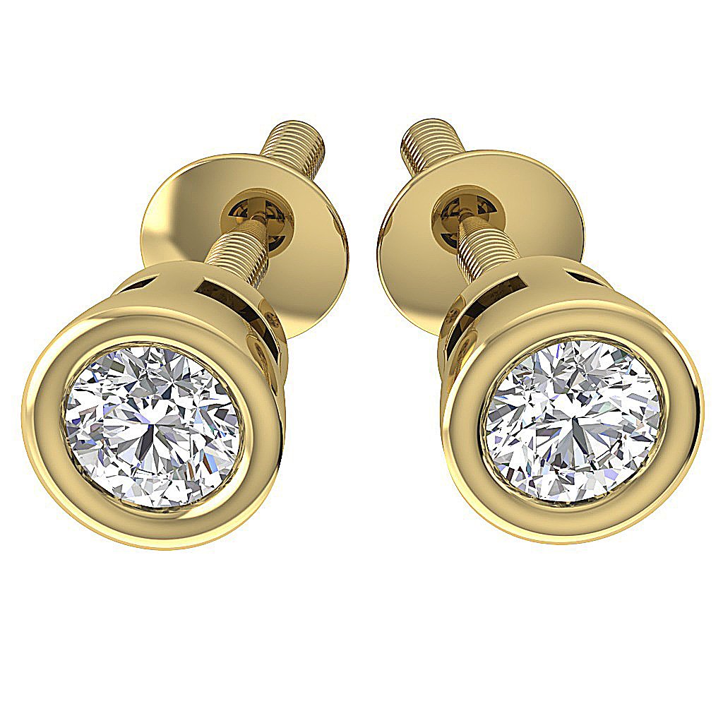 Bezel Set Solitaire Studs Anniversary Earrings Round Diamond SI1 G 0.40 Ct 14k/18k White Yellow Rose Gold