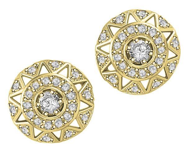 Halo Solitaire Studs Earrings 14k/18k Solid Gold Natural Diamonds SI1 G 0.65 Ct Pave Set