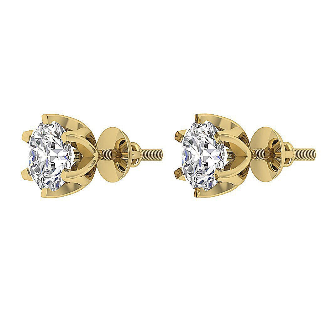 Designer Solitaire Studs Earrings 14k/18k Solid Gold Round Cut Diamonds