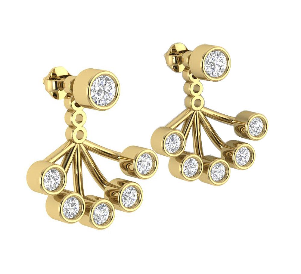 14k/18k Solid Gold Round Diamonds I1 G 0.95 Ct Removable Jacket Studs Earrings Bezel Set 14.37MM