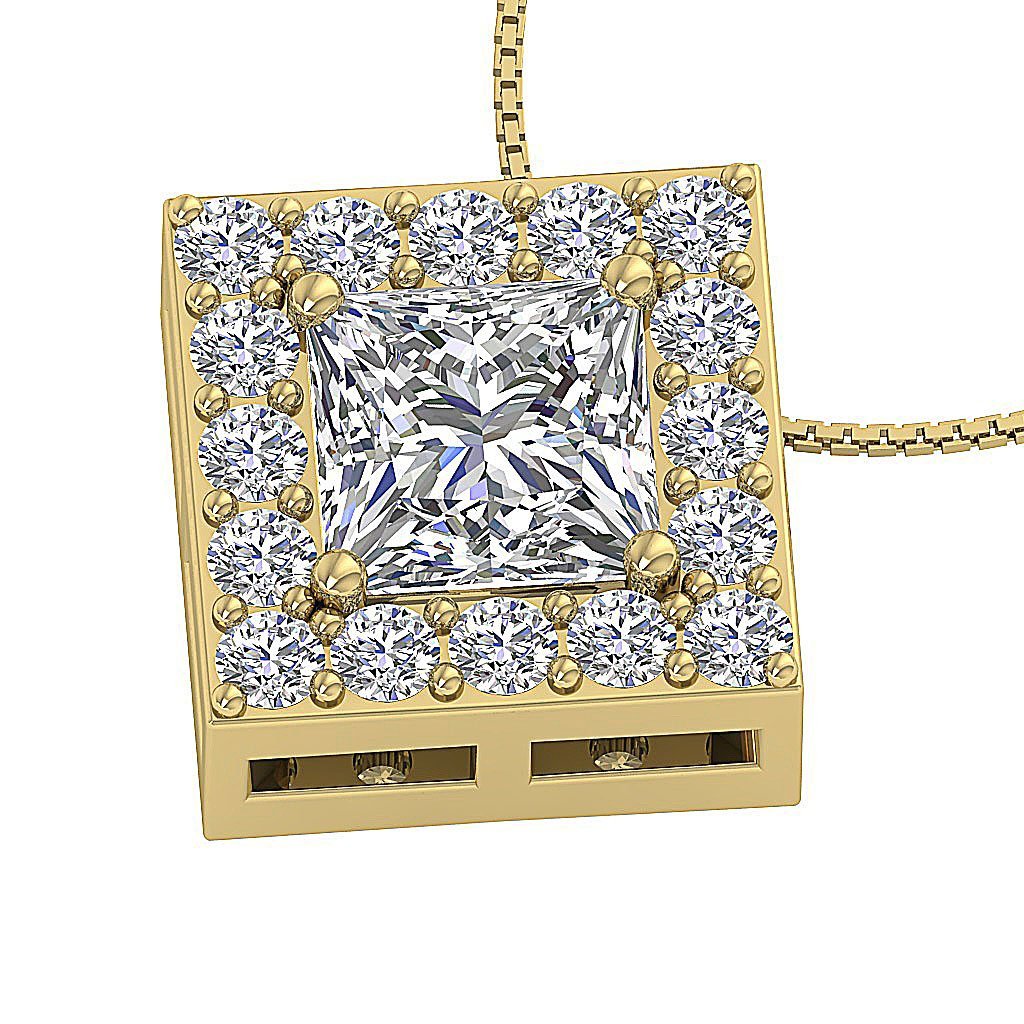 Square Halo Pendants 14k/18k Solid Gold SI1 G 0.75 Carat Princess Round Diamond
