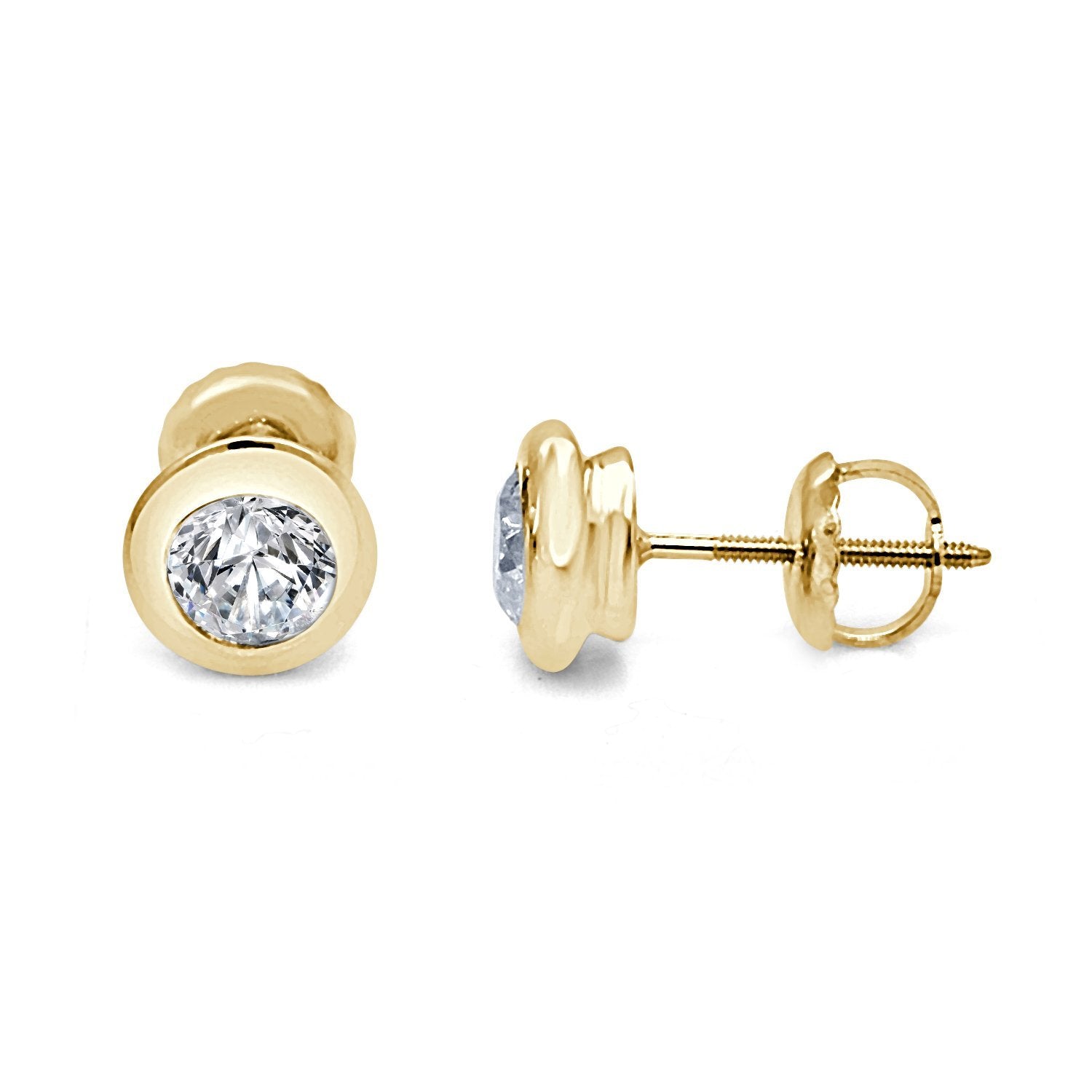 I1 G 0.50 Ct Solitaire Studs Engagement Earrings Natural Diamond 14k/18k Yellow Gold Bezel Set