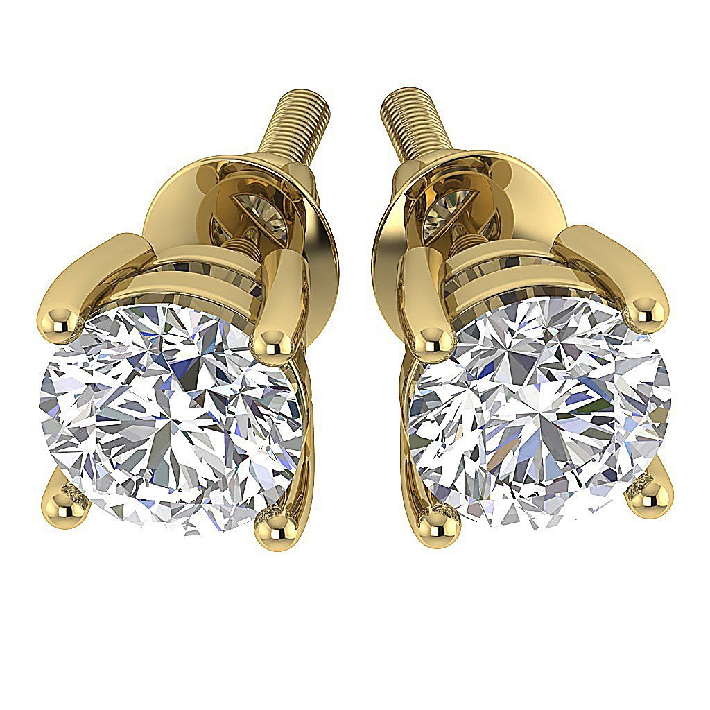 I1 G 0.75 Ct Solitaire Studs Earrings 14k / 18k Gold Natural Round Ideal Cut Diamonds