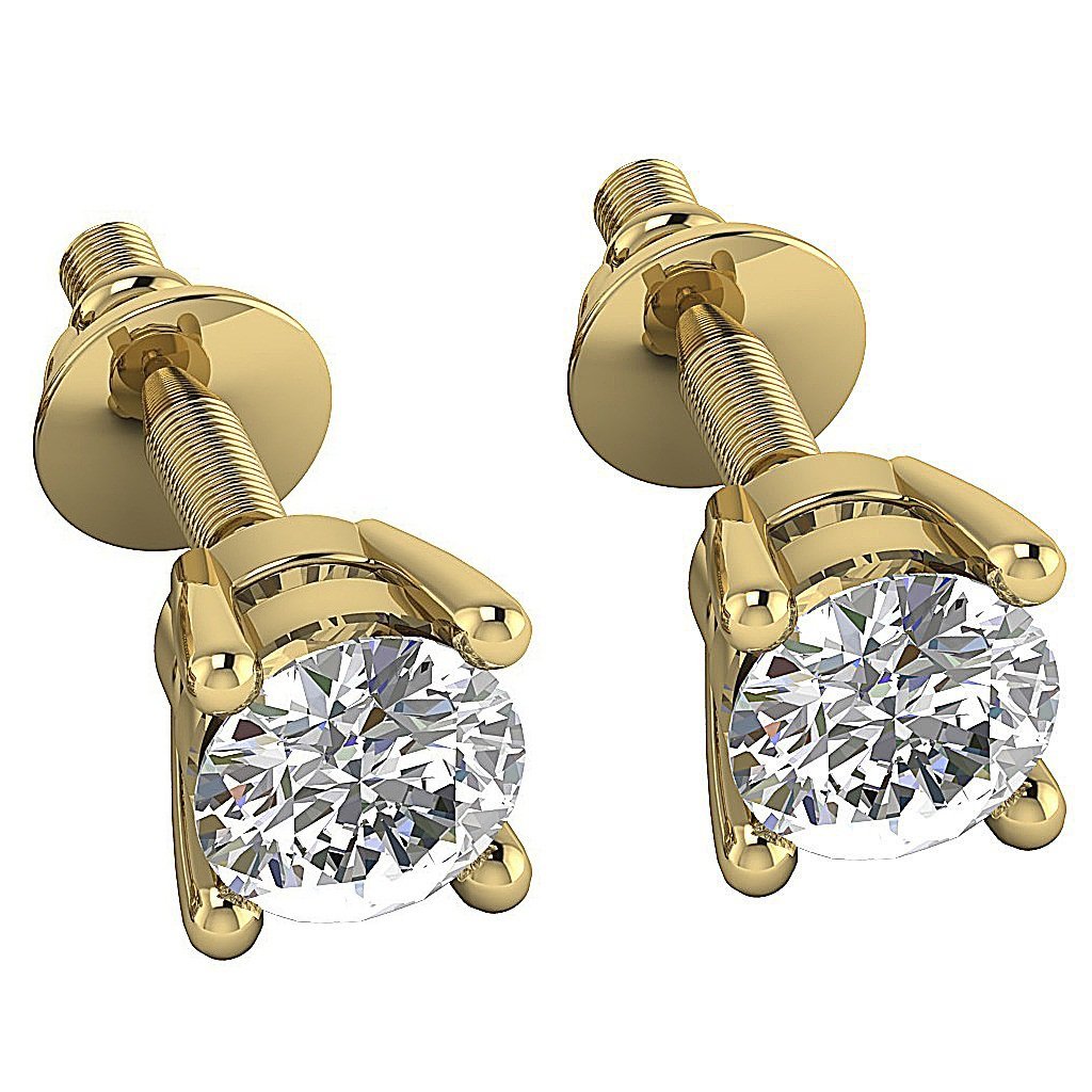 Solitaire Studs Earrings 14k / 18k Gold Natural Round Cut Diamond I1 G 0.60 Ct