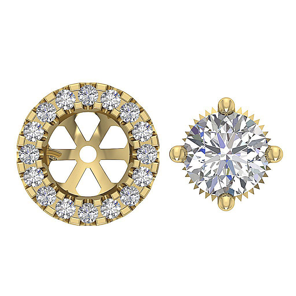 14k/18k Solid Gold Round Diamond SI1 G 1.30Ct Removable Jacket Halo Solitaire Stud Earring Prong Set