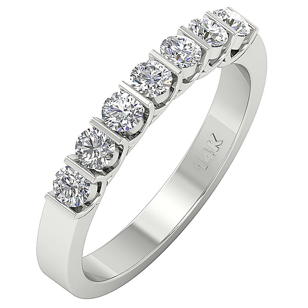 14k Yellow Gold Anniversary Ring Round Diamond I1 G 0.85 Ct Bar Set