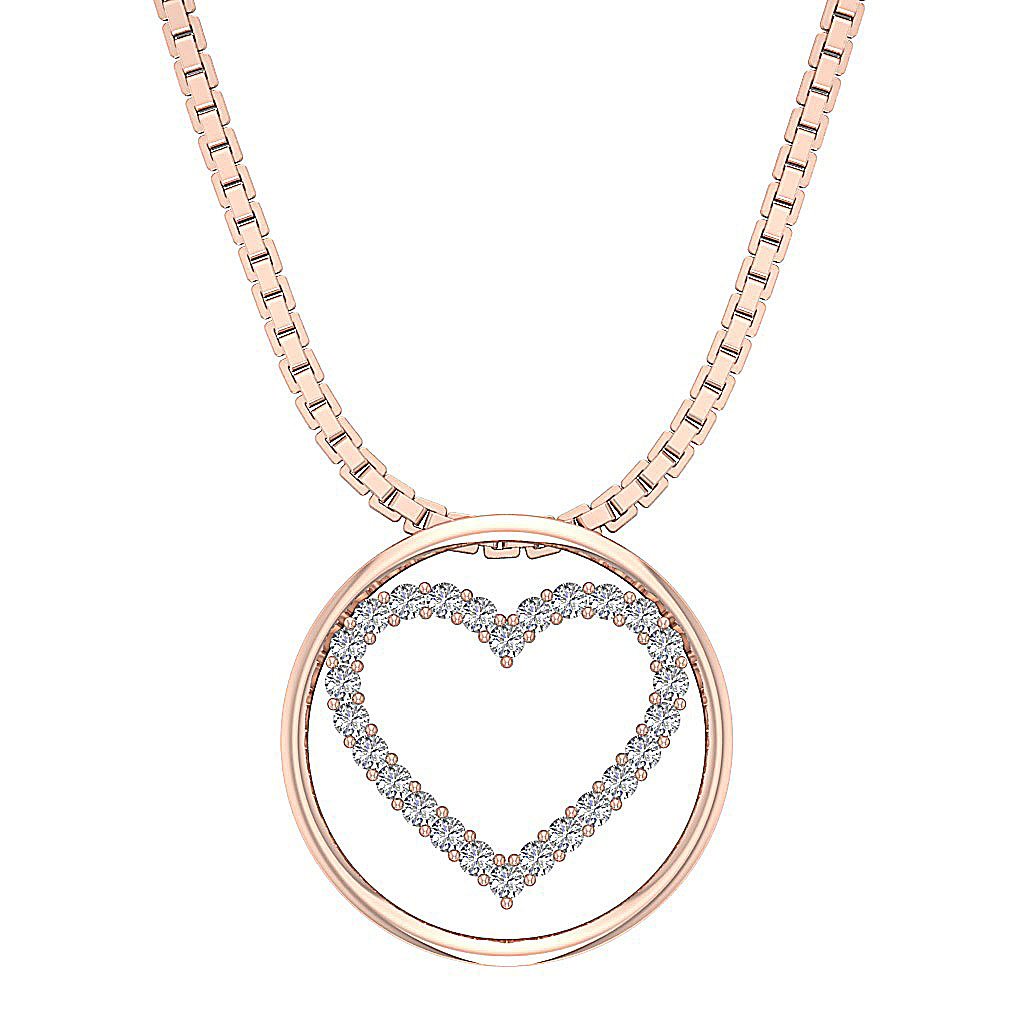 14k/18k Rose Gold Circle of Love Engagement Pendant Natural Diamond SI1/I1 G 0.30 Ct Prong Set