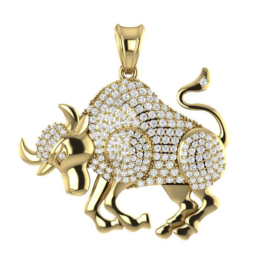 Taurus Zodiac Sign Pendant Necklace I1/SI1 G 0.75Carat Round Diamond 14K/18K Gold
