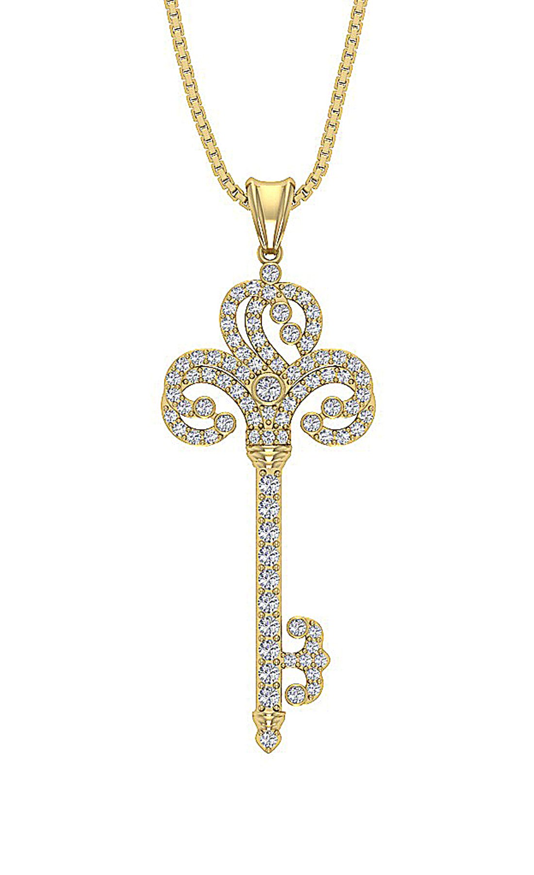 SI1/I1 G 0.80 Carat Natural Diamond 14k/18k Solid Gold Unique Key Shape Pendant