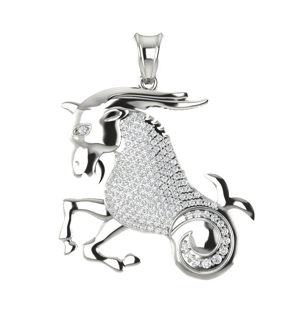 Genuine Diamond I1/SI1 G 0.75 Carat Capricorn Zodiac Sign Pendant Necklace 14K Gold