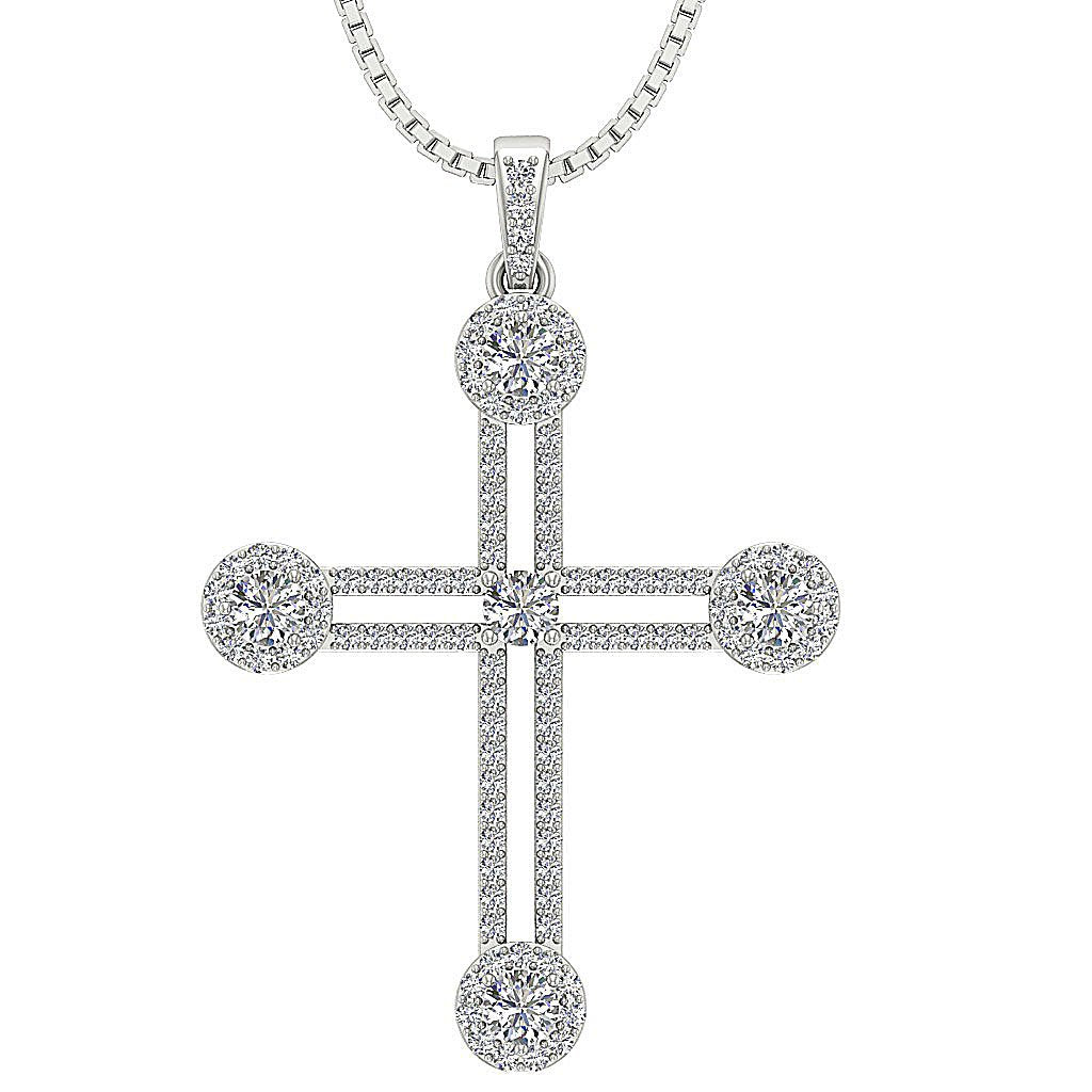 Designer Cross Anniversary Pendants Round Diamond VVS1/VS1/SI1/I1 1.10 Ct 14k/18k Solid Gold Prong Set