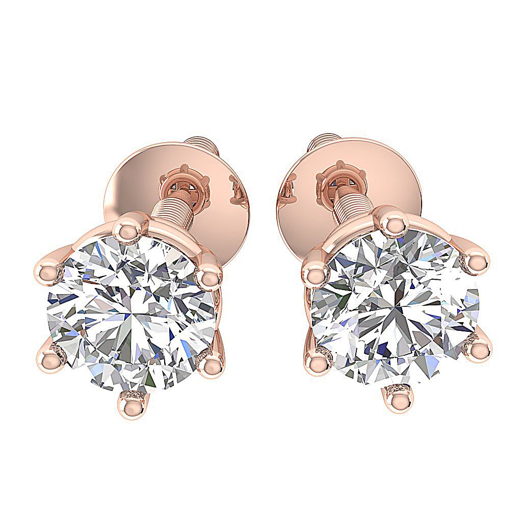 Round Diamond Solitaire Studs Earrings 14k/18k Rose Gold