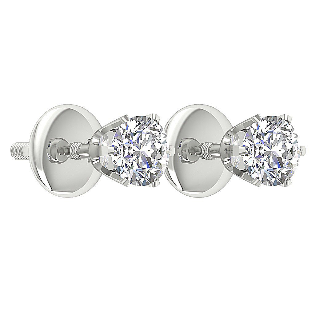 Genuine Diamond Solitaire Studs Wedding Earrings SI1/I1 G 0.50 Ct 14k/18k White Gold Prong Set