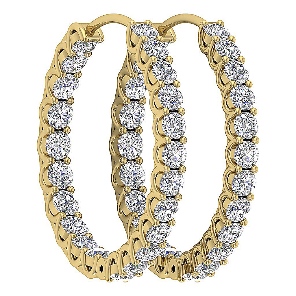 VVS1/VS1/SI1/I1 2.50 Ct Inside Outside Hoop Anniversary Earrings Round Diamond 18k/14k Yellow Gold Prong Set