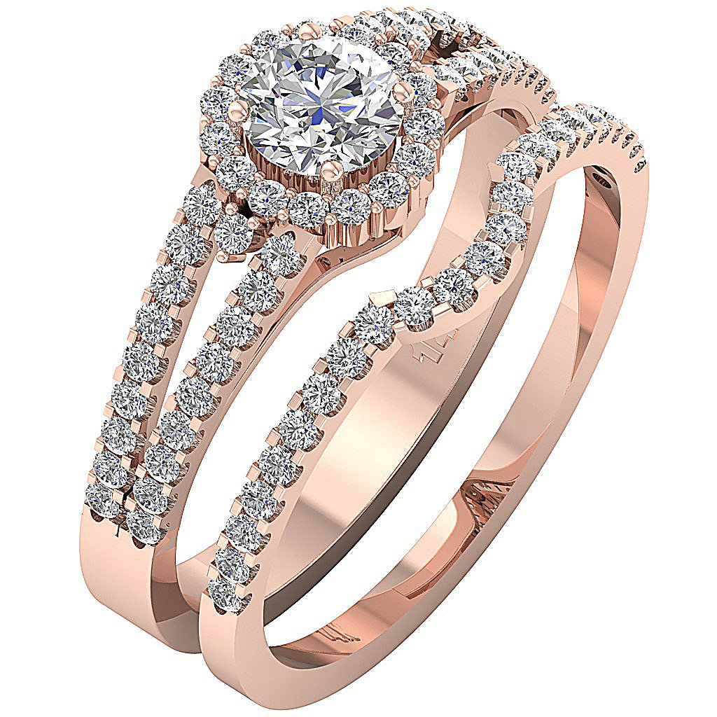 14kRoseGoldUniqueStyleEngagementBridalRingSet