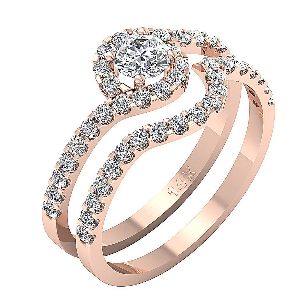 14kGoldUniqueStyleWeddingBridalRingSet