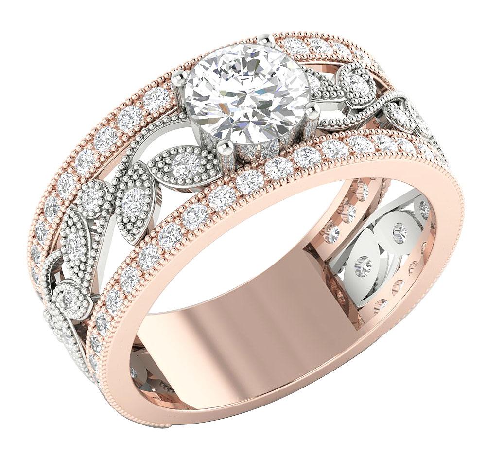 14k Solid Gold Genuine Diamond SI1 G 2.10 Carat Designer Engagement Ring