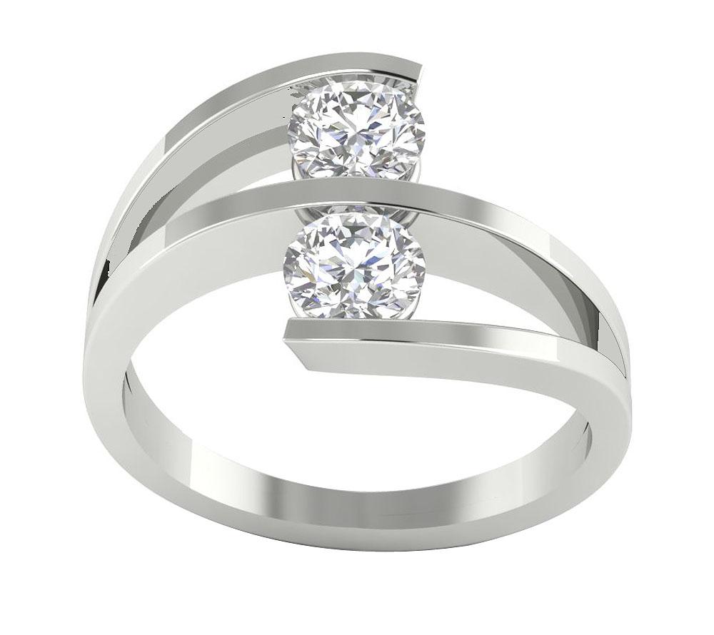 Forever Us Two-Stone Solitaire Anniversary Ring 14k Solid Gold I1 G 1.01 Ct Round Diamond Bar Set