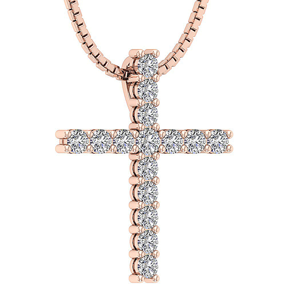 14kRoseGoldGenuineDiamondCrossPendant