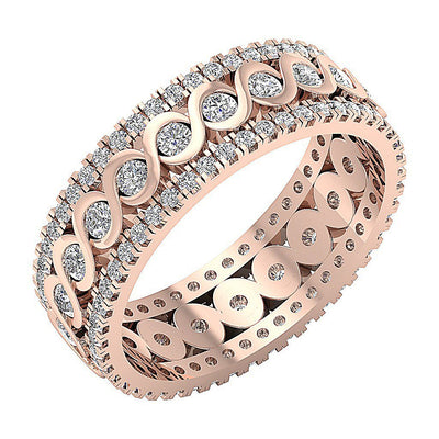 14k Rose Gold I1 G 1.75 Ct Genuine Diamond Designer Eternity Wedding Ring Prong Bezel Set