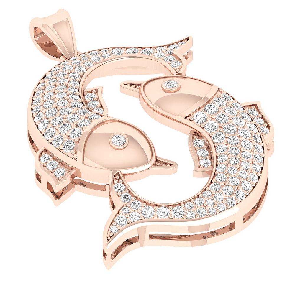 Genuine Diamond I1/SI1 G 1.00 Carat Pisces Zodiac Sign Pendant Necklace 14K/18K Gold