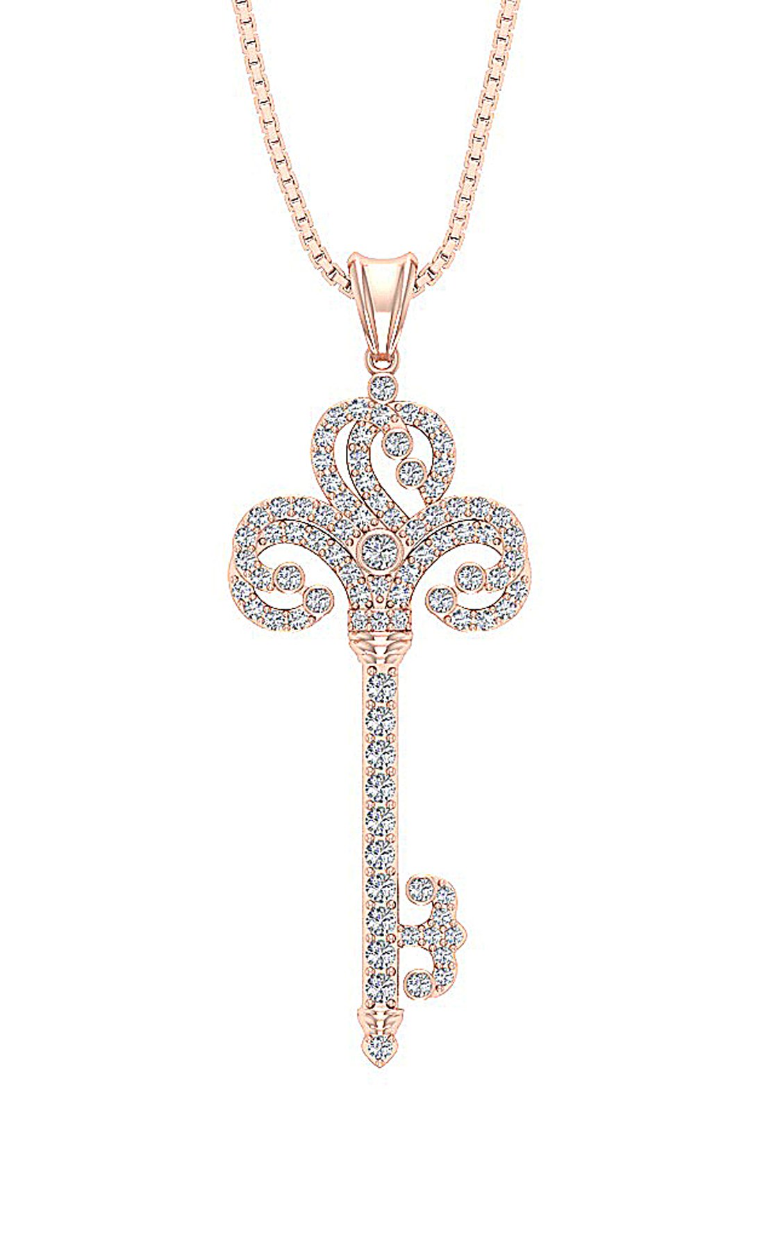 SI1/I1 G 0.80 Carat Natural Diamond 14k/18k Solid Gold Unique Key Shape Pendant