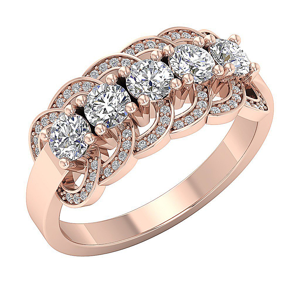 9.30 MM Prong Set 14k Solid Gold Genuine Diamond SI1 G 1.35 Ct Five Stone Wedding Ring