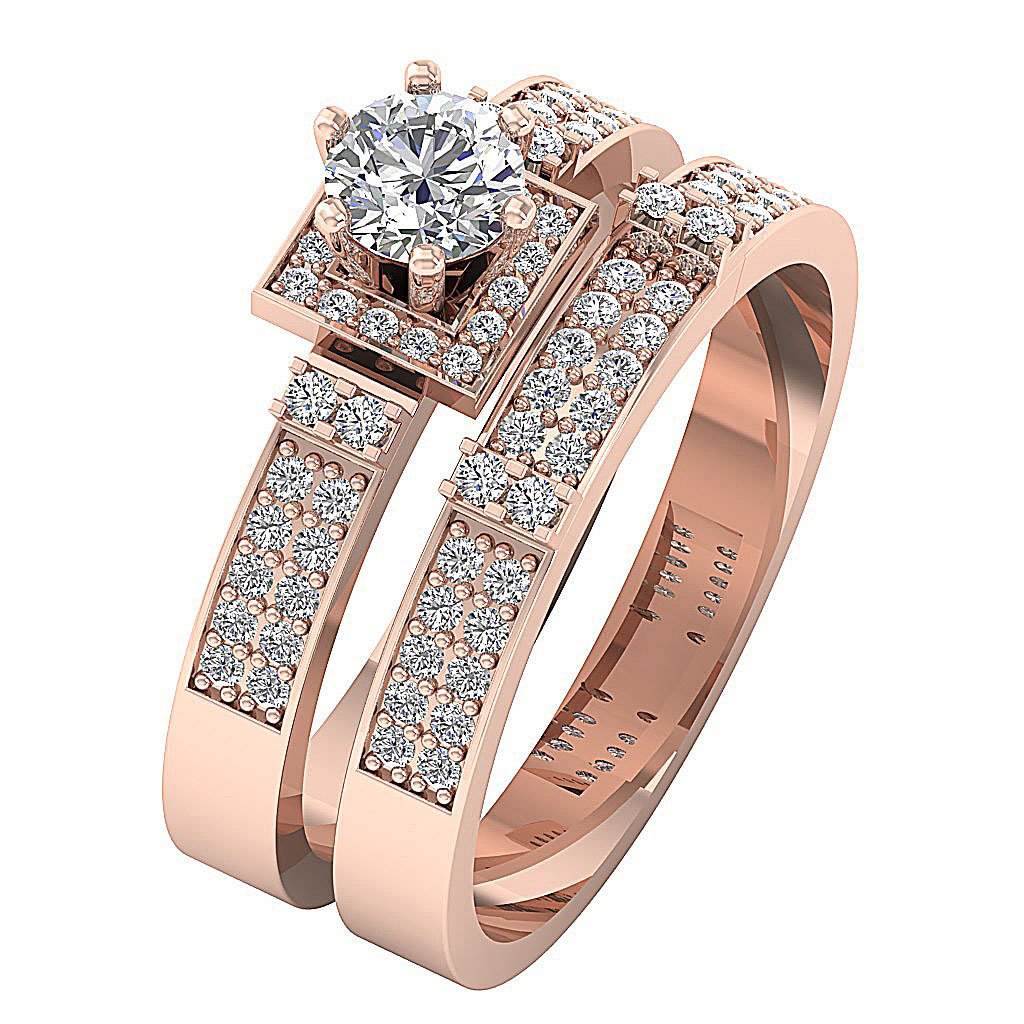 I1 G 1.10 Carat Square Halo Bridal Anniversary Ring Prong Set Round Diamond 14K Solid Gold 9.65 MM