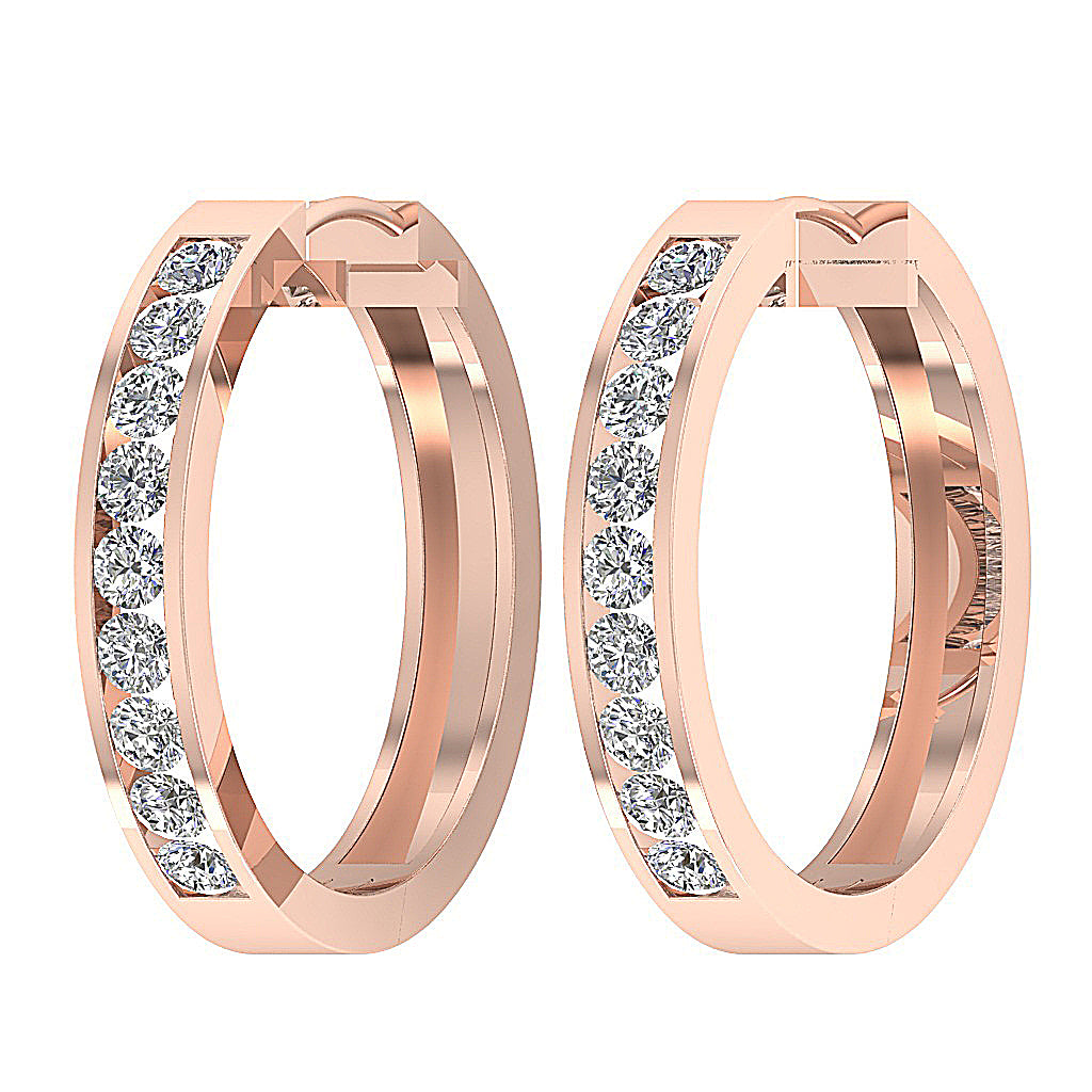 14kRoseGoldRoundDiamondHoopsEarring