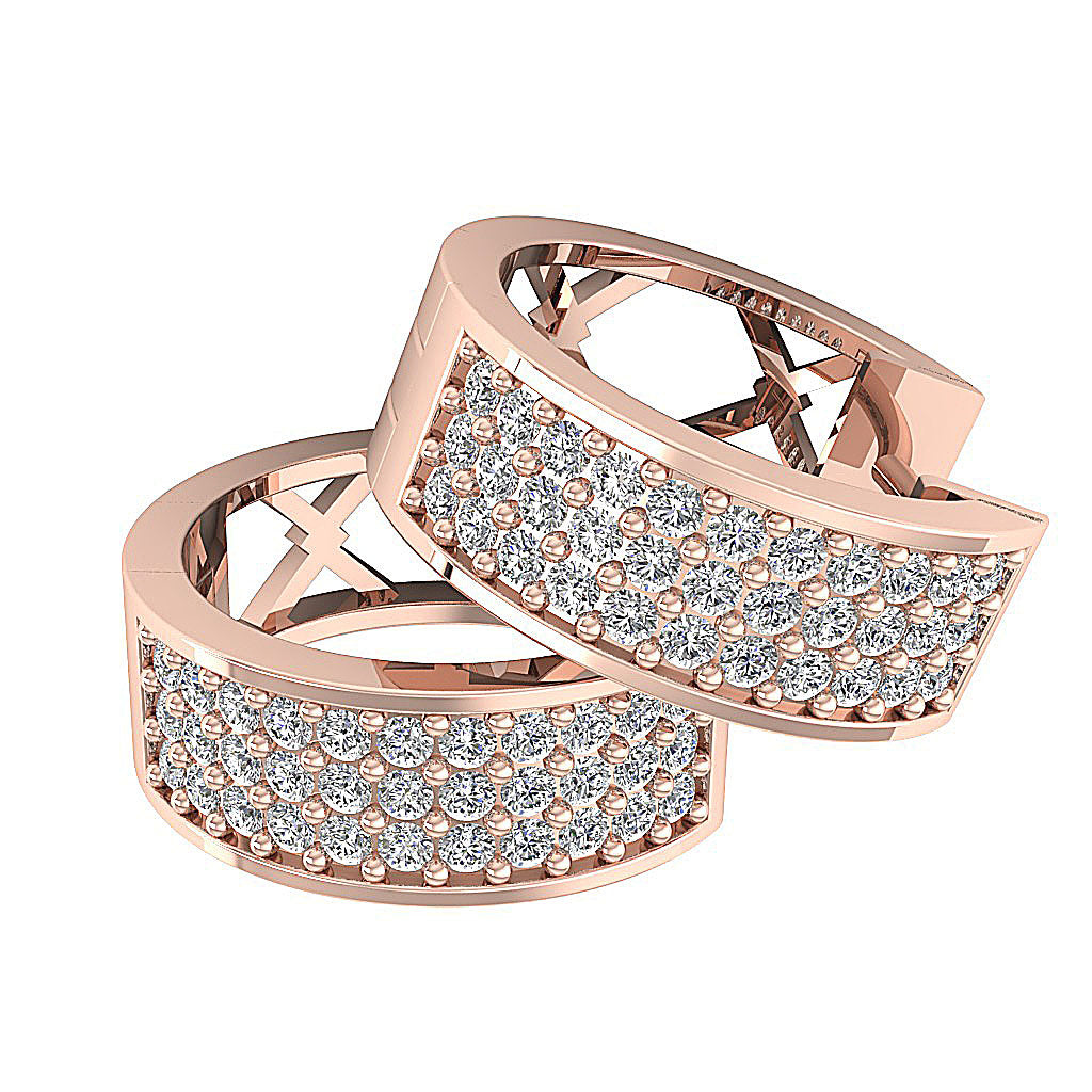 14kRoseGoldGenuineDiamondHoopsEarringPaveSet