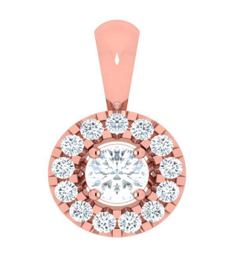 I1 G 0.60 Ct Natural Diamond 14k/18k Rose Gold Designer Halo Fashion Pendant