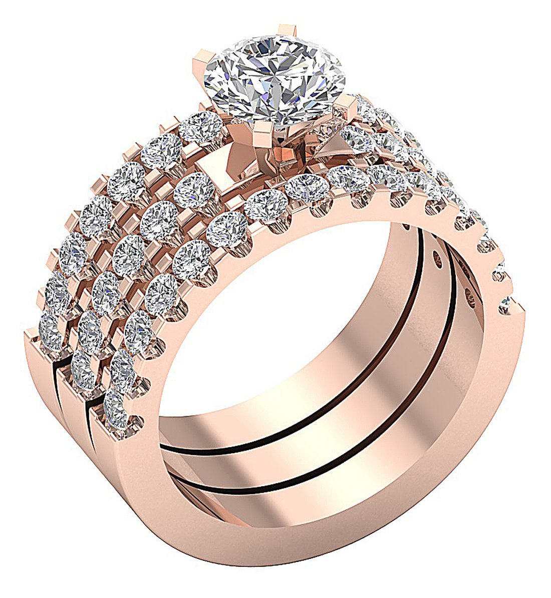 3 Piece Solitaire Wedding Ring Sets I1 G 3.25Ct Genuine Diamond 14K Gold 9.45MM