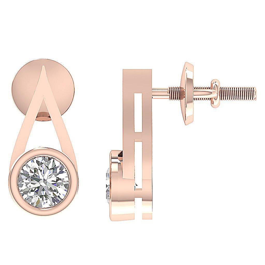 SI1/I1 G 0.50 Ct Fashion Anniversary Earrings Round Diamond 18k/14k Yellow Gold Bezel Set