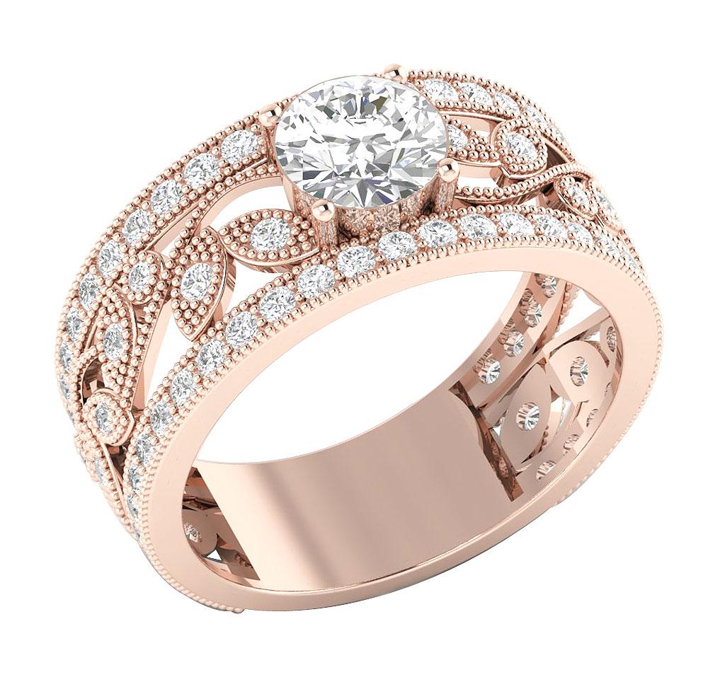 14k Solid Gold Genuine Diamond SI1 G 2.10 Carat Designer Engagement Ring