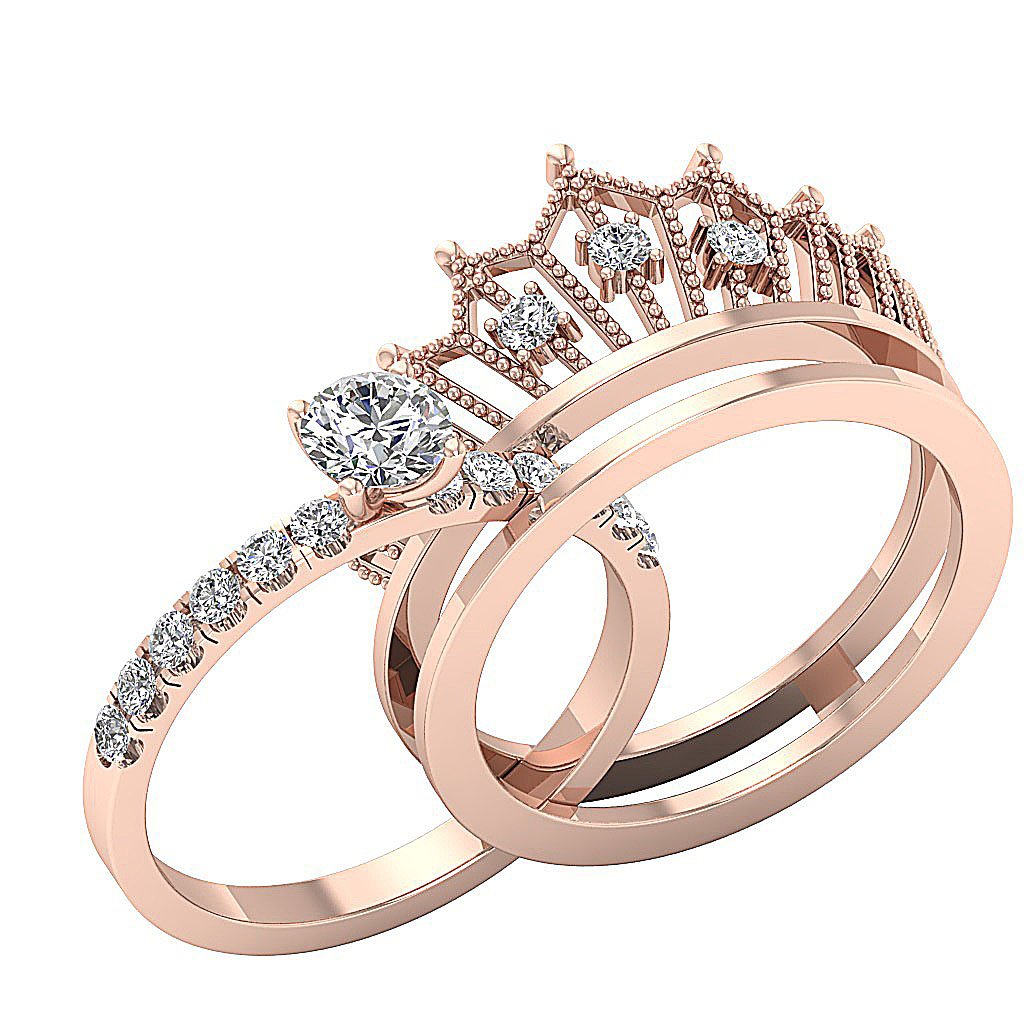 Queen Crown Bridal Anniversary Ring 14K Solid Gold Prong Set SI1 G 1.15 Ct Round Diamond 13.25 MM