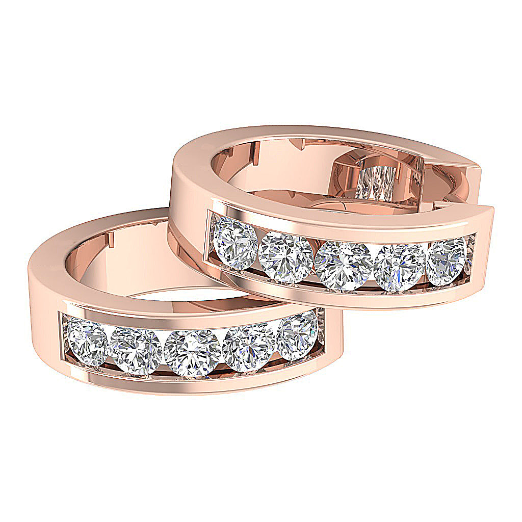 14kRoseGoldRoundDiamondHoopsEarringChannelSet