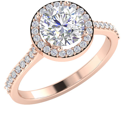 I1 G 1.90 Ct Genuine Round Cut Diamond 14K Rose Gold Prong Set Solitaire Halo Engagement Ring