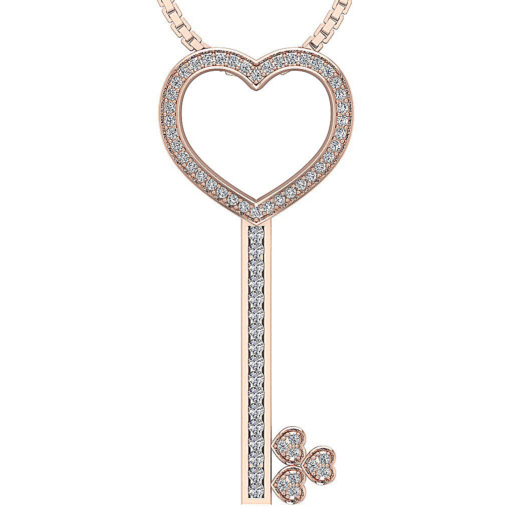 Designer Key Shape Pendant SI1/I1 G 0.55 Carat Natural Diamond 14k/18k Solid Gold