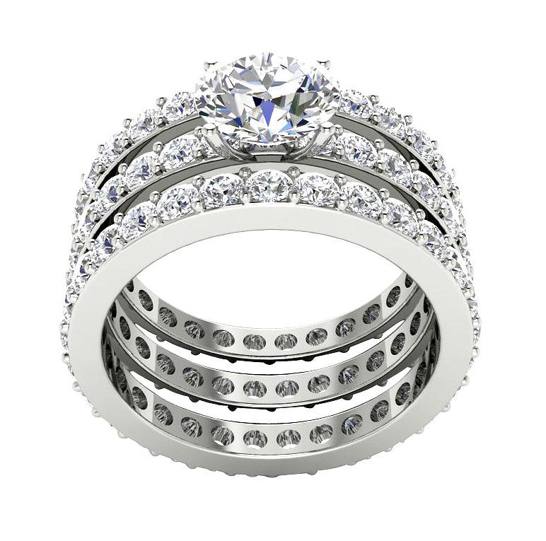 3 Piece Wedding Eternity Ring Sets I1 G 5.00 Ct Round Diamond 14K Yellow Gold 7.00 MM