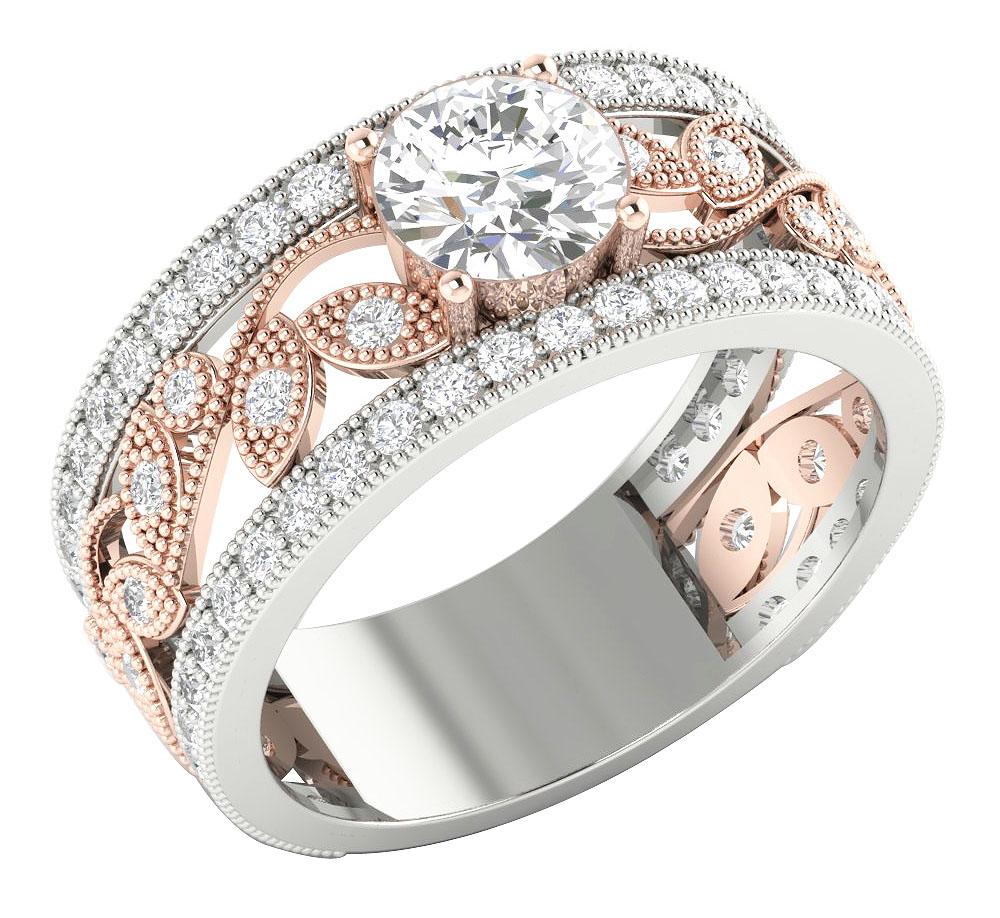 14k Solid Gold Genuine Diamond SI1 G 2.10 Carat Designer Engagement Ring