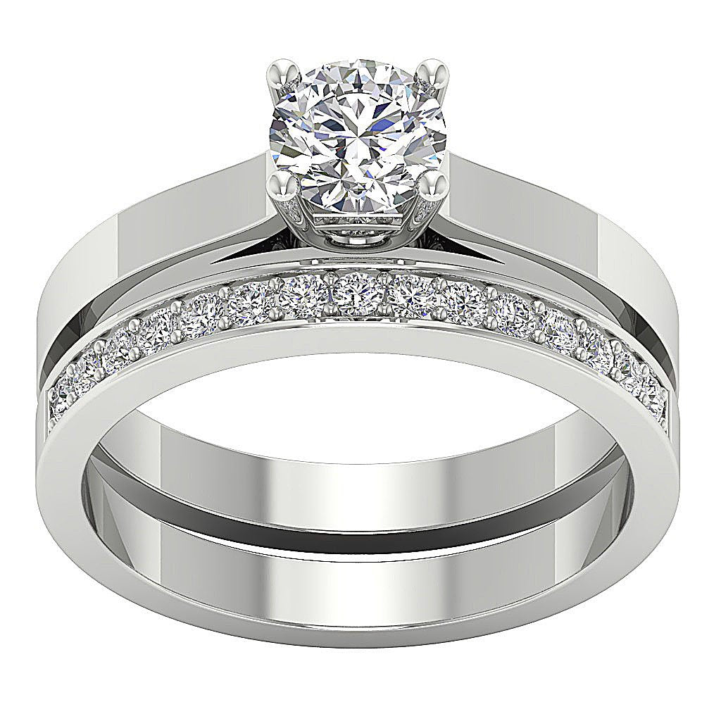 Solitaire Engagement Band Wedding Ring Sets I1 G 1.15 Ct Natural Diamond 14K Solid Yellow Gold