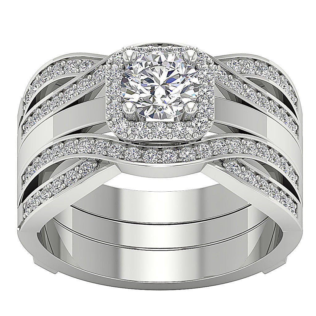 Halo Bridal Anniversary Ring Prong Set SI1 G 1.60 Carat Round Diamond Cut 14K Solid Gold