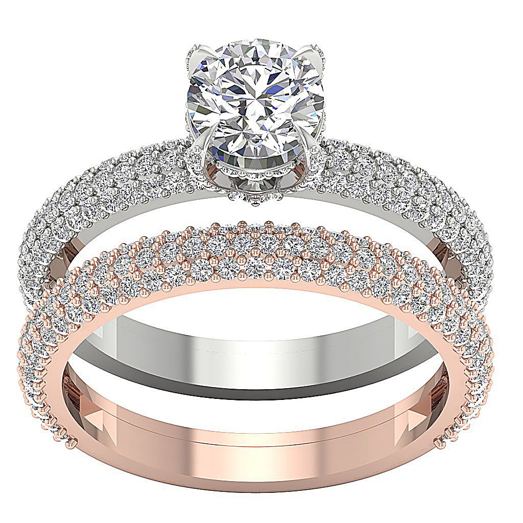 Round Diamond 14K Solid Gold Halo Bridal Wedding Ring Prong Set I1 G 2.75 Ct 7.85 MM