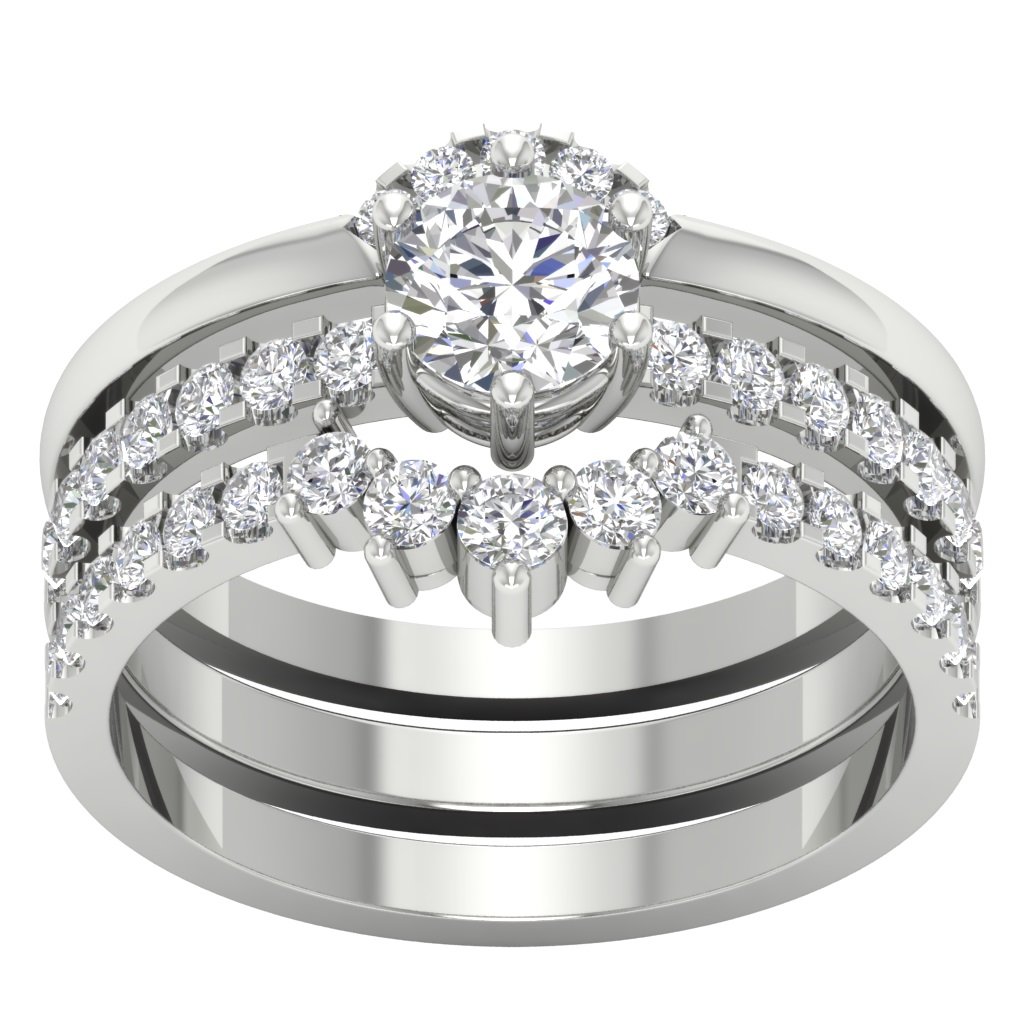 Trio Wedding Sets I1 G 1.80Ct Round Diamond 14K Solid Gold 11.75MM