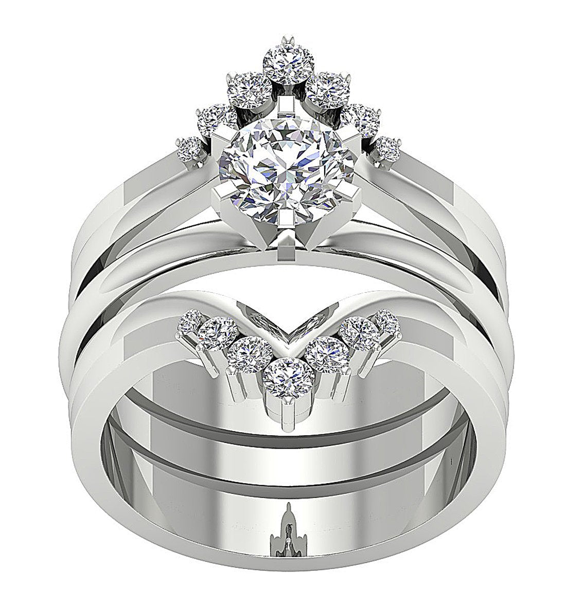 3 Piece Solitaire Engagement Wedding Ring Sets I1 G 1.60 Carat Genuine Diamond 14K White Gold