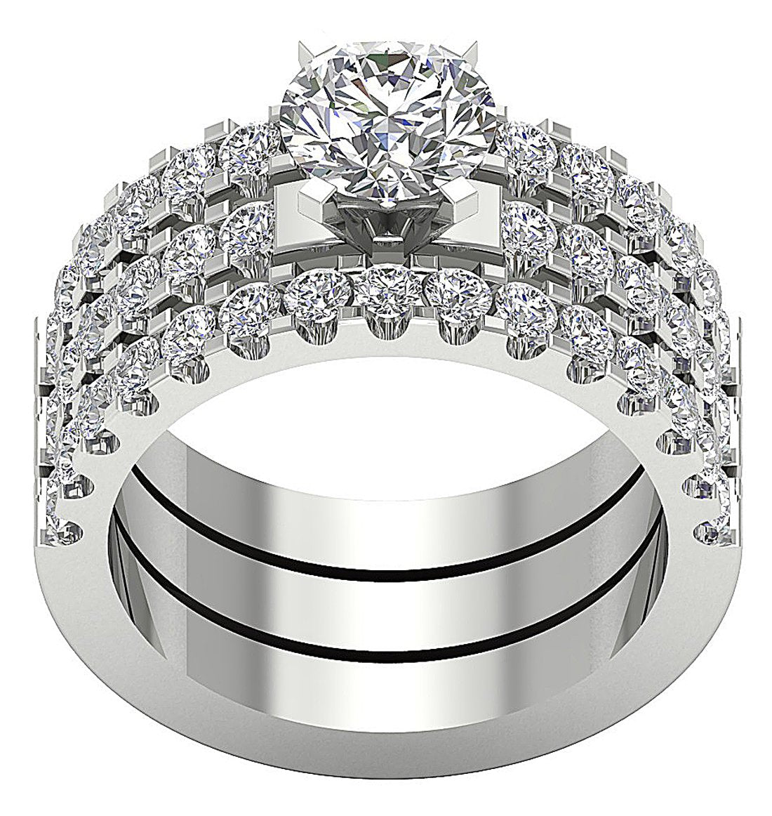 3 Piece Solitaire Wedding Ring Sets I1 G 3.25Ct Genuine Diamond 14K Gold 9.45MM