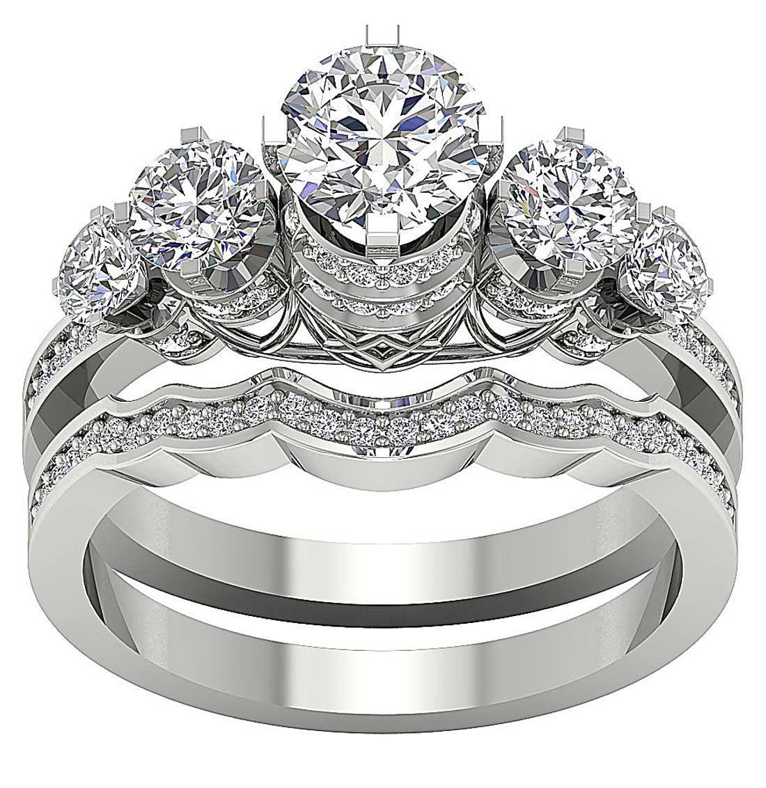 Five Stone Engagement Ring Wedding Sets I1 G 2.15 Ct Round Diamond 14k Gold