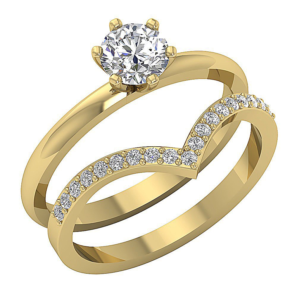 6 Prong Solitaire Engagement Ring With Weddding Band I1 G 1.10 Ct 14K Rose Gold Round Diamond