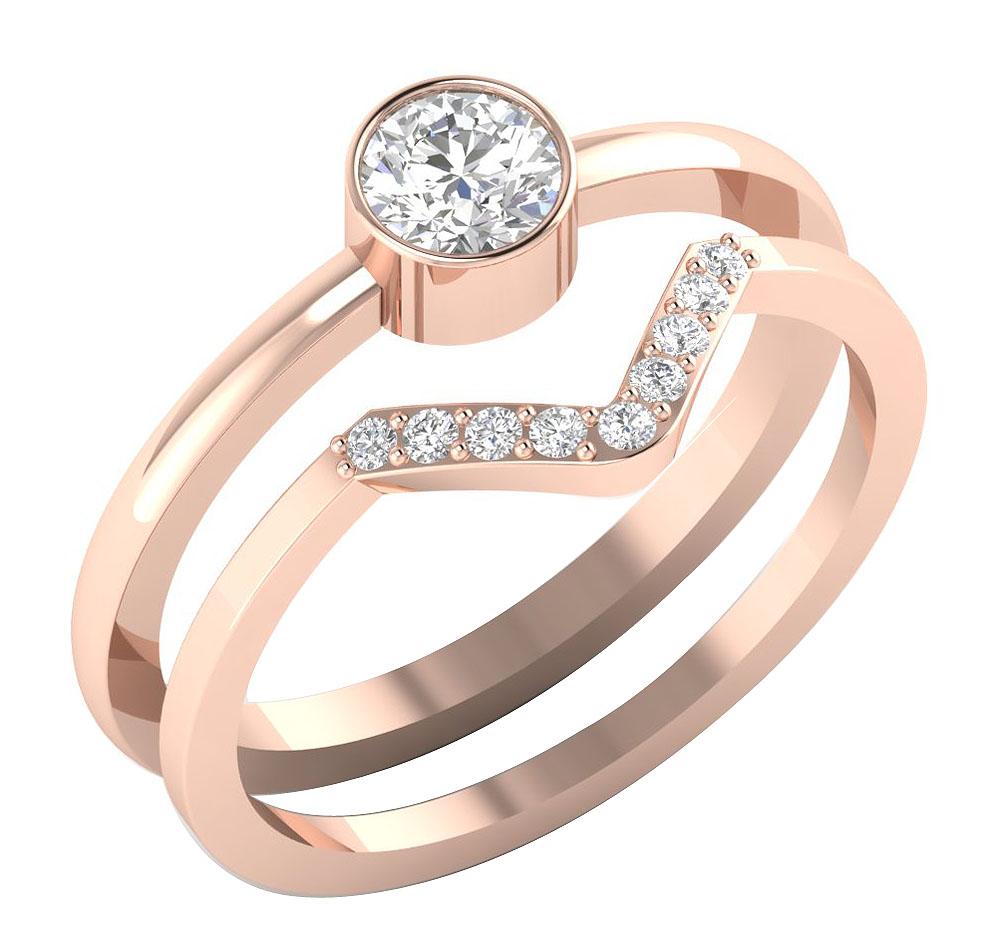 Genuine Diamond 14K Solid Gold V Bridal Ring Bezel Set I1 G 0.60 Ct
